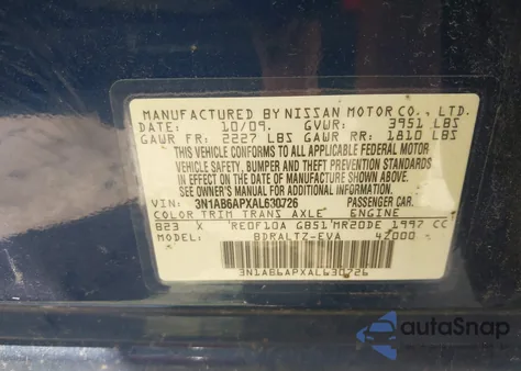 2010 Nissan Sentra 2.0S from USA, damaged, VIN 3N1AB6APXAL630726